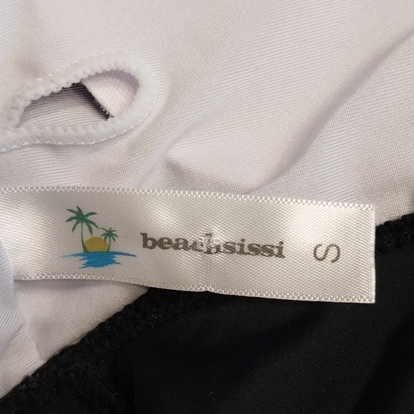 Beachsissi NWT Sz Small Tankini Swimsuit‎ Black White Palm Print Tummy Control - Picture 2 of 12